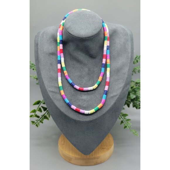 Caryn Lawn long stretchy colorful disk beaded necklace N1C - Picture 1 of 9